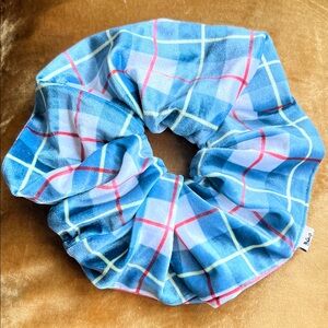 Fashion Brand Company blue and white velvet plaid jumbo scrunchie